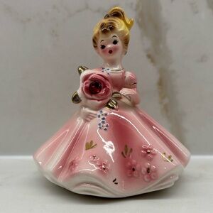 Vintage Josef Originals January Garnet Birthstone Girl Figurine Pink Dress Japan